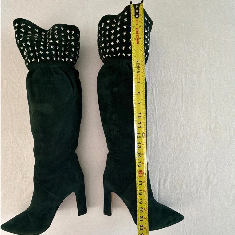 Paris Texas Green Suede Star Studded Slouchy Over The Knee Boots IT Women Sz 41